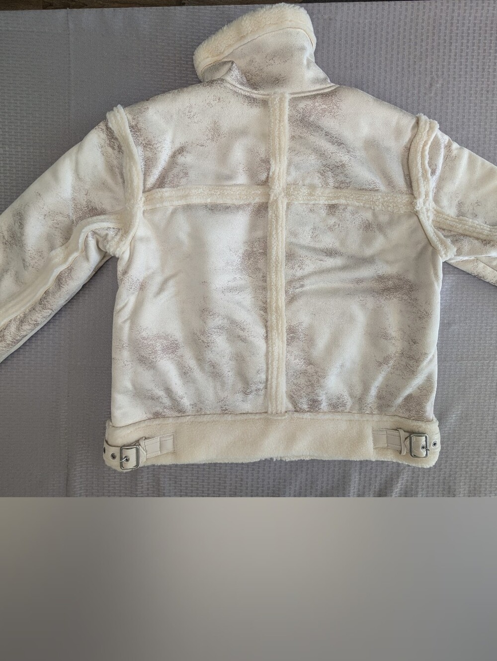 G by Giuliana Black Label Faux Suede and Shearling Zip Front Coat Size M Ivory - Picture 12 of 15
